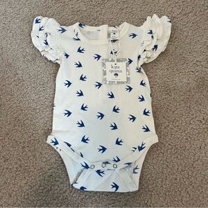 Kate Quinn White Blue Sparrow Bodysuit 6-12 months NWT